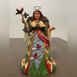 Jim Shore Heartwood Creek Green Angel with Cardinals Christmas Figurine 4058827